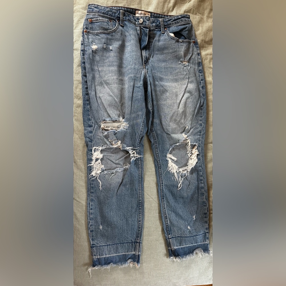 Abercrombie High Rise Mom Jean; medium wash